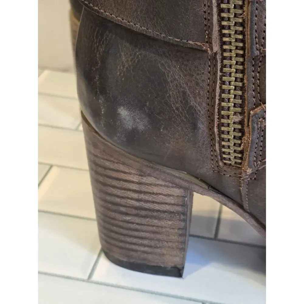 Freebird BARKER Mid-calf Brown Leather Boots, Buckle Details Side Zip, Boho | 9 - Picture 7 of 16